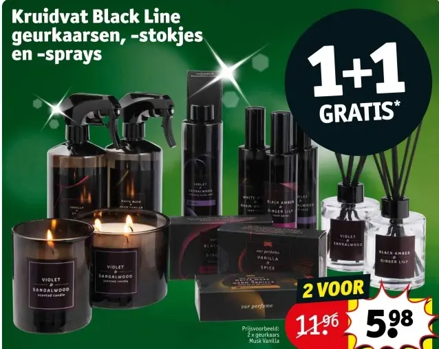 Promotie: Black Line geurkaarsen, -stokjes en -sprays