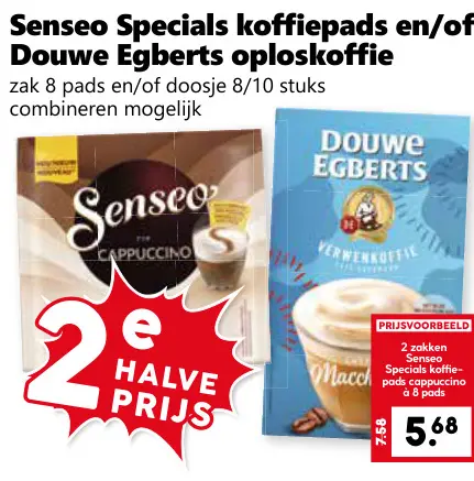 Aanbieding: Senseo Specials koffiepads en/of Douwe Egbert oploskoffie