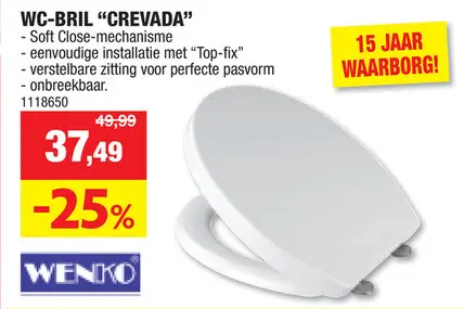 Promotie: Wenko Crevada WC-bril Duroplast onbreekbaar wit