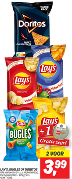 Aanbieding: LAY'S, BUGLES OF DORITOS