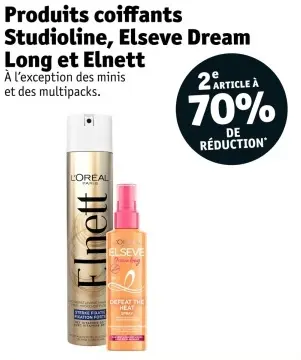 Offre: Produits coiffants Studioline, Elsève Dream Long et Elnett