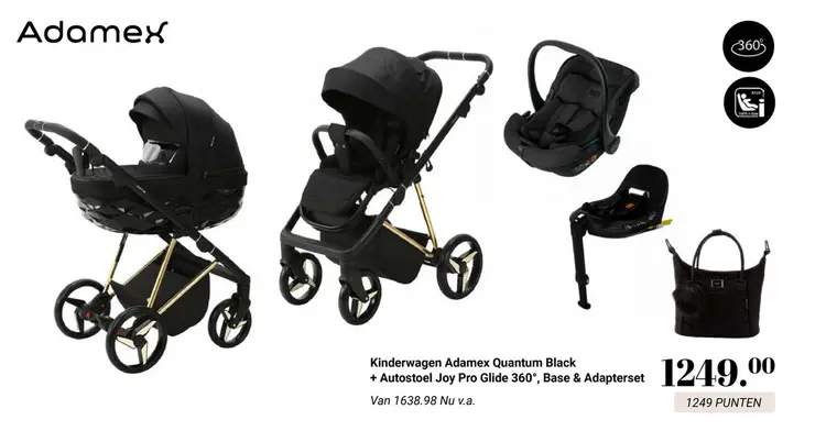 Aanbieding: Kinderwagen Adamex Quantum Black + Autostoel 