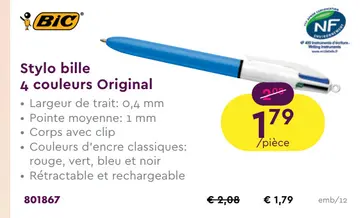 Offre: Stylo bille 4 couleurs Original