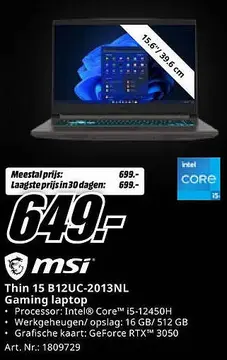 Aanbieding: hin 15 B12UC-2013NL Gaming laptop