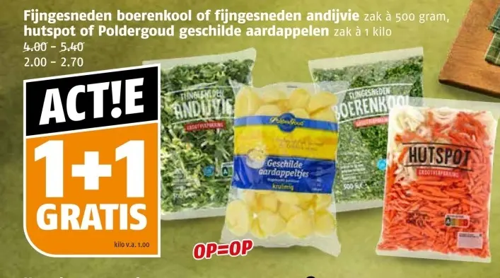 Aanbieding: Fijngesneden boerenkool of fijngesneden andijvie, hutspot of Poldergoud geschilde aardappelen