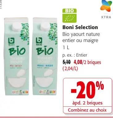 Offre: Bio yaourt nature entier ou maigre