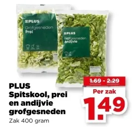 Spitskool, prei en andijvie grofgesneden