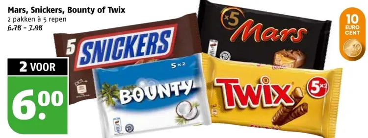 Aanbieding: Mars, Snickers, Bounty of Twix
