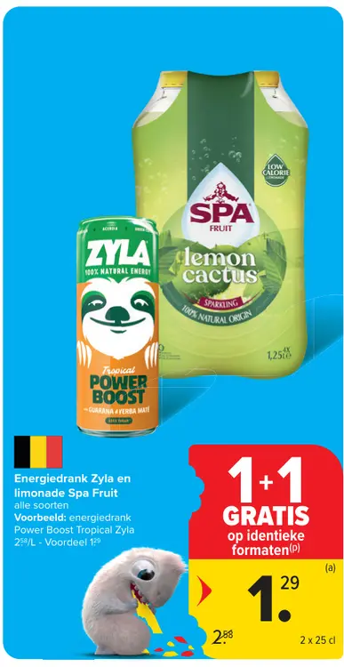 Promotie: Energiedrank Zyla en limonade Spa Fruit