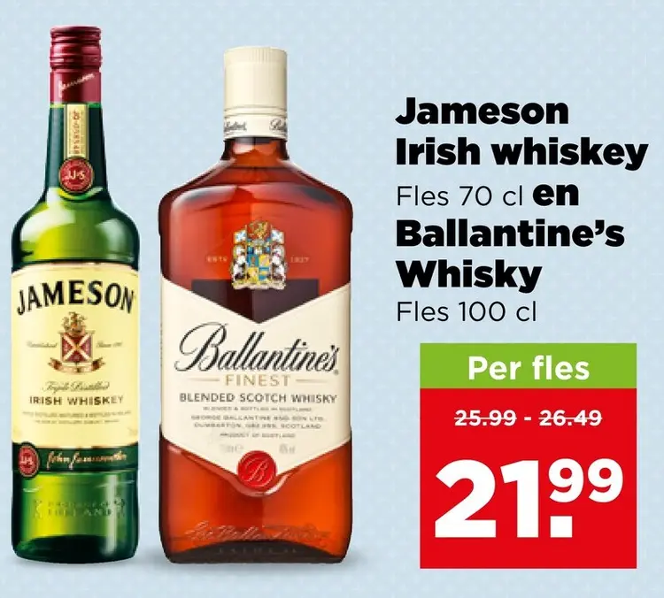 Aanbieding: Jameson Irish whiskey en Ballantine's Whisky