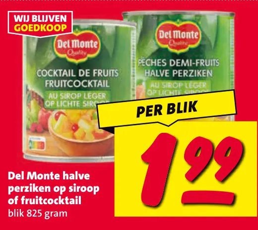 Aanbieding: Halve perziken op siroop of fruitcocktail