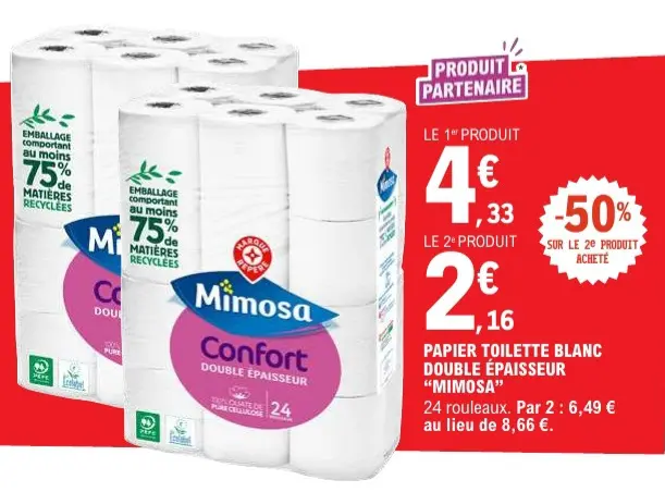 Offre: Papier toilette blanc double épaisseur