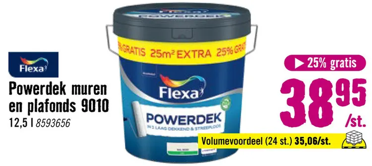 Aanbieding: FLEXA Powerdek muren & plafonds wit RAL 9010 10 l + 25%