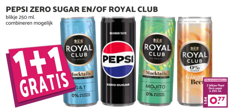 Aanbieding: Pepsi Zero Sugar en/of Royal Club