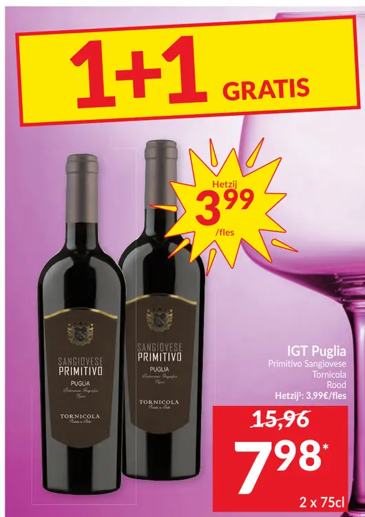 Promotie: IGT Puglia Primitivo Sangiovese Tornicola rood