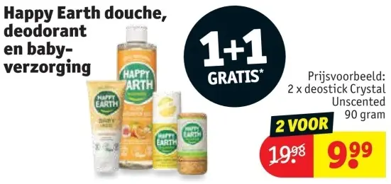 Promotie: Happy Earth douche, deodorant en baby-verzorging