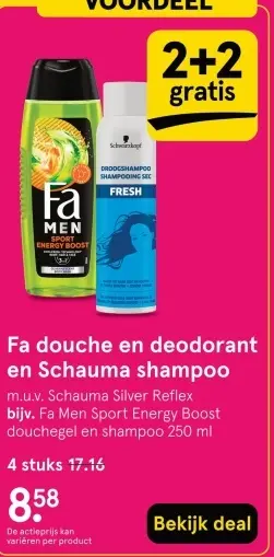 Aanbieding: Fa douche en deodorant en Schauma shampoo