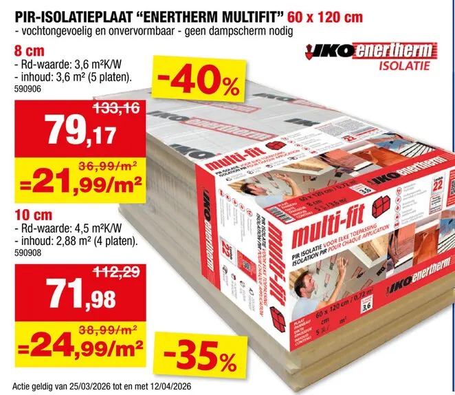Promotie: Iko Enertherm Multi-Fit isolatieplaat 120x60x8 cm R3,6 3,6m²