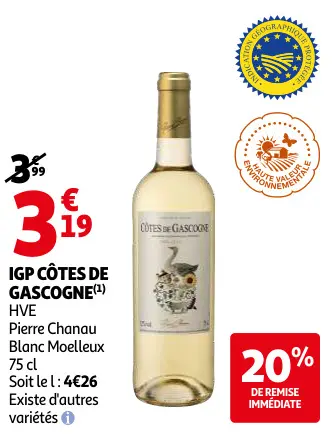 Promotie: IGP CÔTES DE GASCOGNE HVE Pierre Chanau Blanc