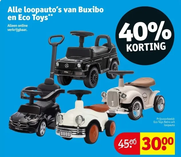 Aanbieding: Alle loopauto's van Buxibo en Eco Toys