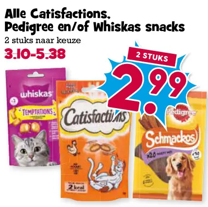 Aanbieding: Catisfactions, Pedigree en/of Whiskas snacks