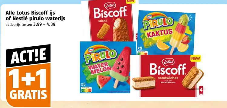 Aanbieding: Lotus Biscoff ijs of Nestlé Pirulo waterijs