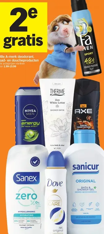 Aanbieding: Alle A-merk deodorant, bad- en doucheproducten