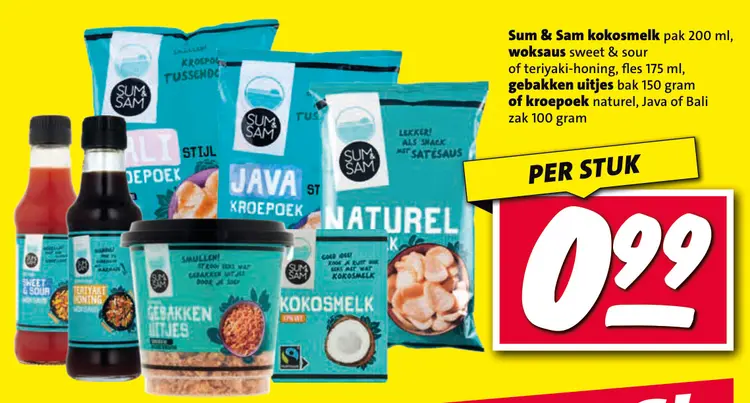 Aanbieding: Kokosmelk, woksaus, gebakken uitjes of kroepoek