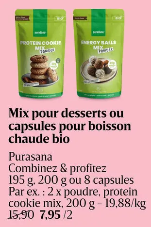 Offre: Mix pour desserts ou capsules pour boisson chaude bio