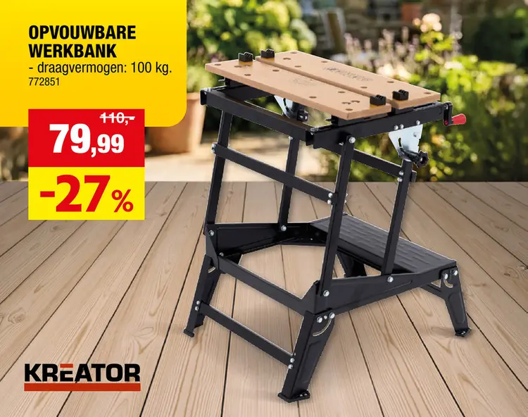 Promotie: Kreator KRT672002 HD werkbank opvouwbaar 47,5cm 100kg