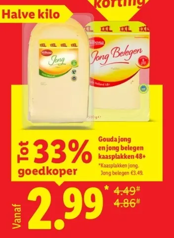 Aanbieding: Gouda jong en jong belegen kaasplakken 48+