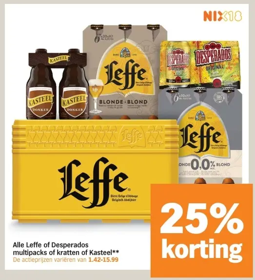 Aanbieding: Leffe or Desperados multipacks or Kasteel