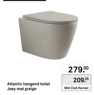 Aanbieding: Atlantic hangend toilet Joey mat greige