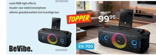 Promotie: BeVibe Partybox ES-700 Speaker 75W - RGB-Lichteffecten - Microfoon Input - Zwart - Bluetooth