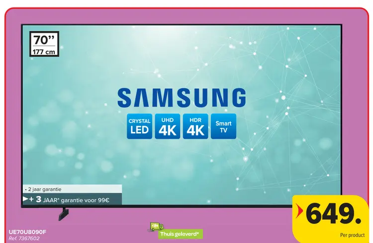 Promotie: 70" (177 cm) Samsung Crystal LED UHD HDR 4K Smart TV