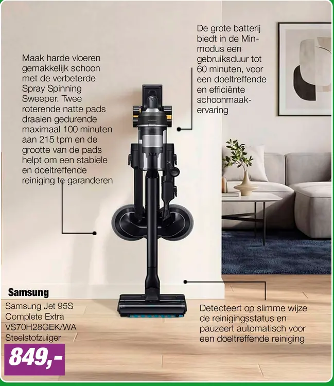 Aanbieding: Samsung Jet 95S Complete Extra VS70H28GEK/WA Steelstofzuiger