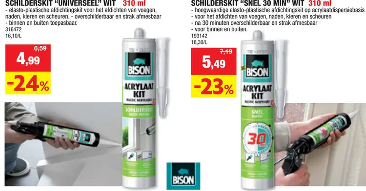 Promotie: Bison acrylaatkit universeel 310ml wit