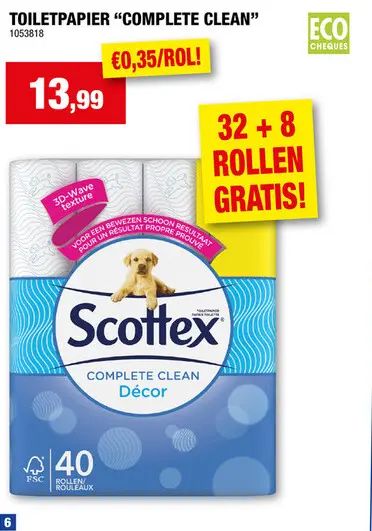 Promotie: Scottex Complete Clean Décor WC-papier 32+8 gratis