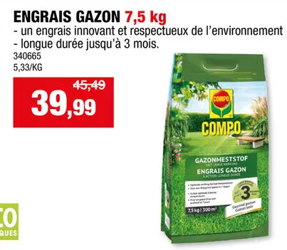 Offre: Floranid engrais gazon action longue durée 7,5kg
