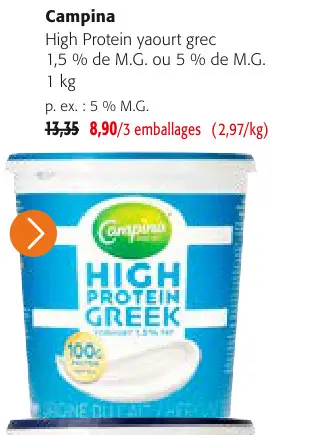 Offre: High protein greek yogurt 1.5% fat