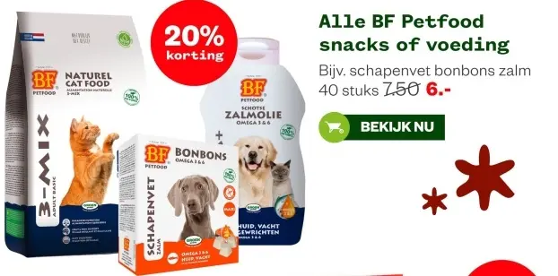 Aanbieding: Alle BF Petfood snacks of voeding
