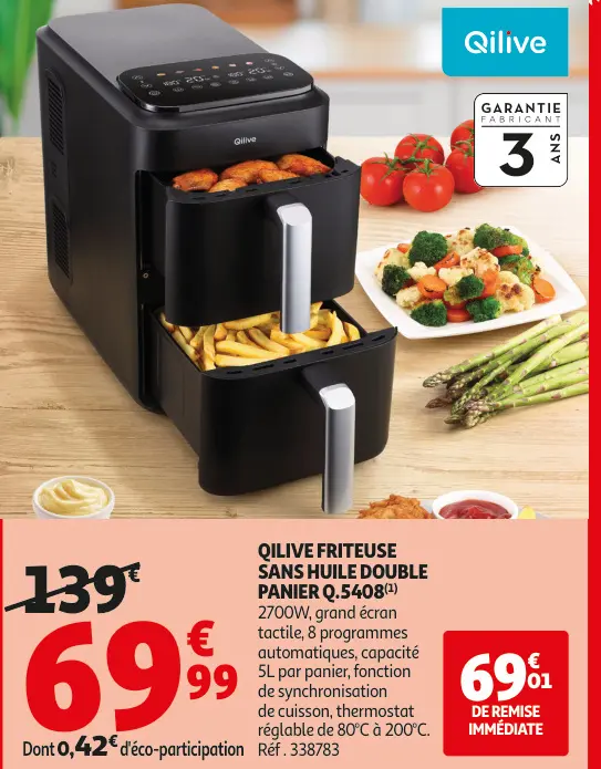 Promotie: Friteuse sans huile double panier q.5408