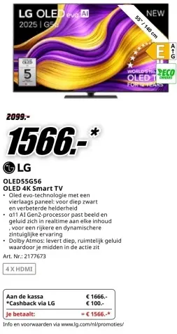 Aanbieding: OLED evo AI 2025 | G56 OLED55G56 OLED 4K Smar