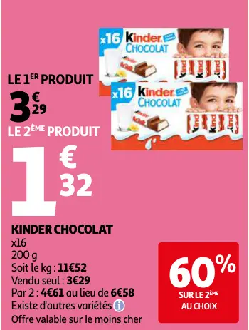Offre: Kinder chocolat