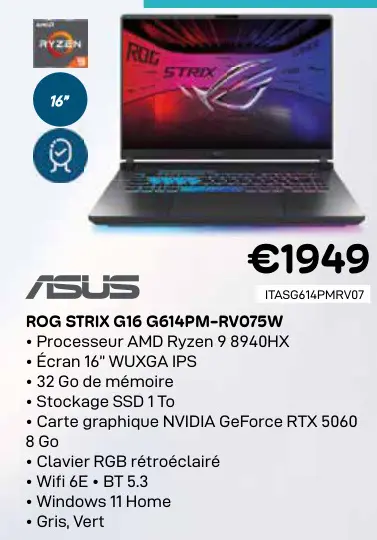 Offre: Rog strix g16 g614pm-rv075w