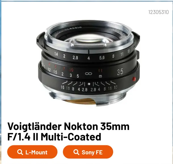 Aanbieding: Voigtländer Nokton 35mm F/1.4 II Multi-Coated