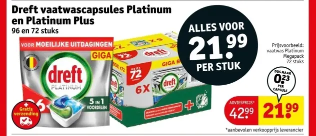 Aanbieding: Dreft vaatwascapsules Platinum en Platinum Plus
