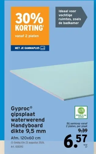 Promotie: gipsplaat waterwerend Handyboard