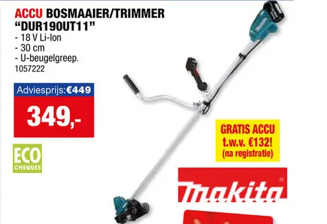 Promotie: Makita DUR190UT11 accu bosmaaier/trimmer 18V Li-Ion 23cm + lader