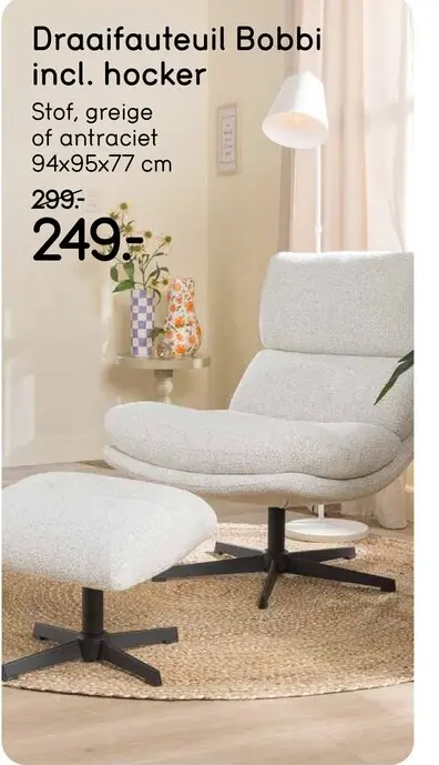 Promotie: Draaifanteuil Bobbi incl. hocker